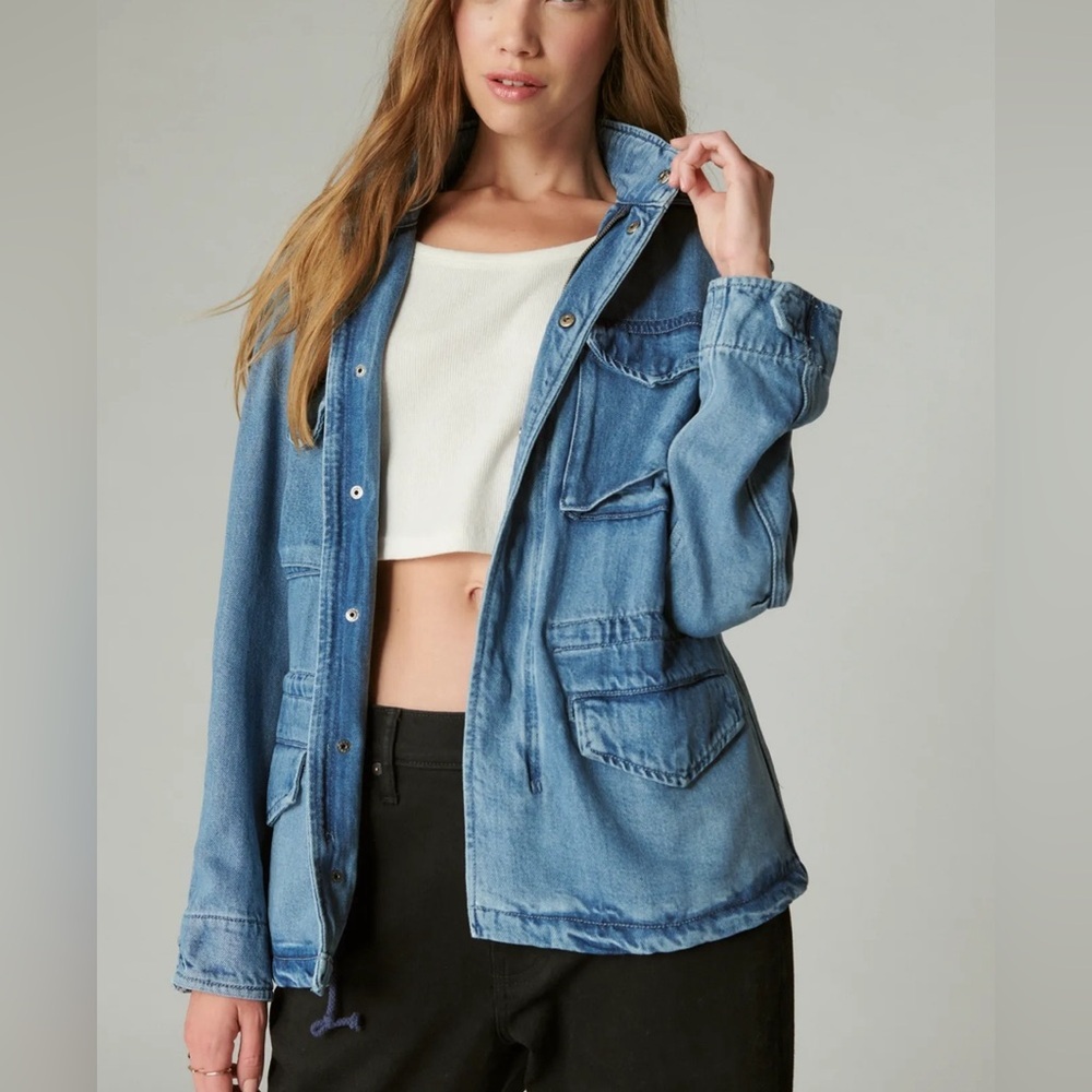 Lucky Brand Liquid Denim Luxe Four Pocket Utility Military Jacket Y2K 90s large